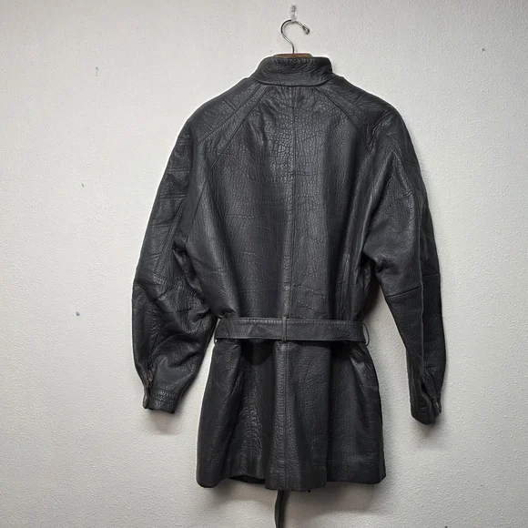 Clout Men's Gray Faux Pebble Leather Belted Jacket Vintage 1980_1990s Size 42